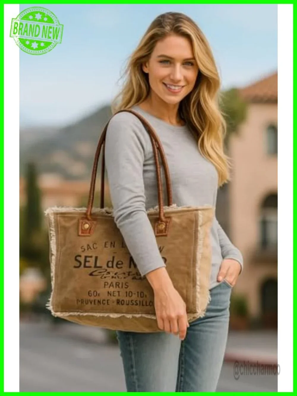 Canvas Leather Tote Bag Women Shoulder Handbag